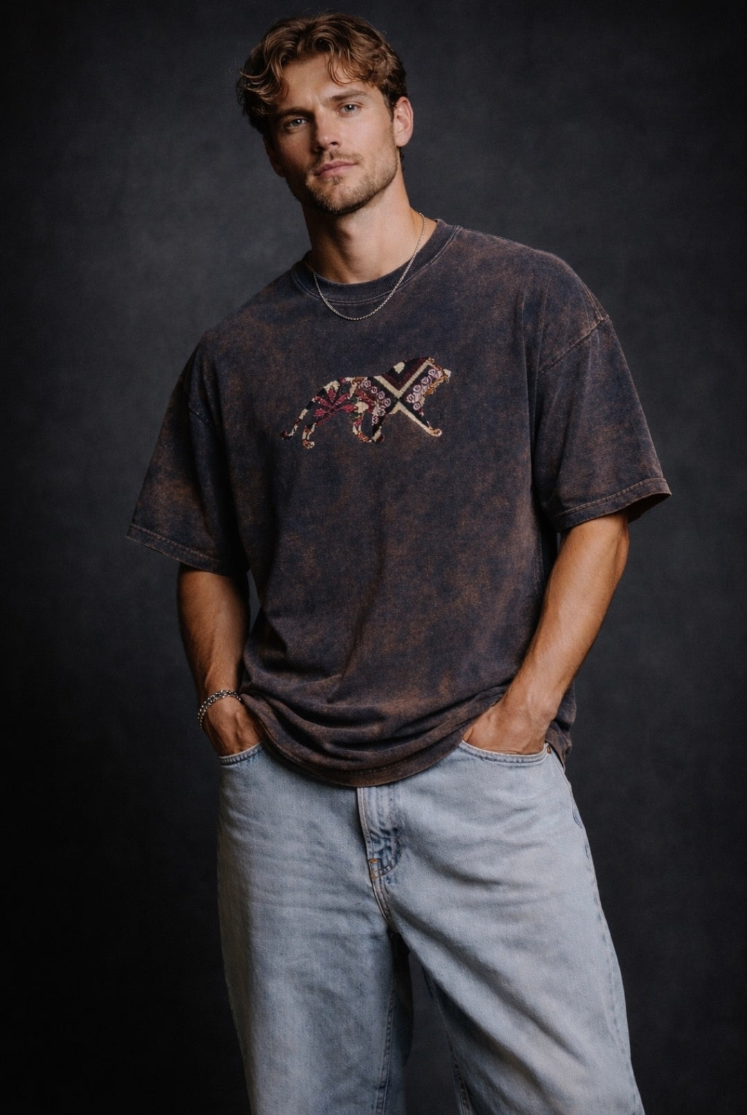 Tribal Lion Graphic Vintage Washed T-Shirt