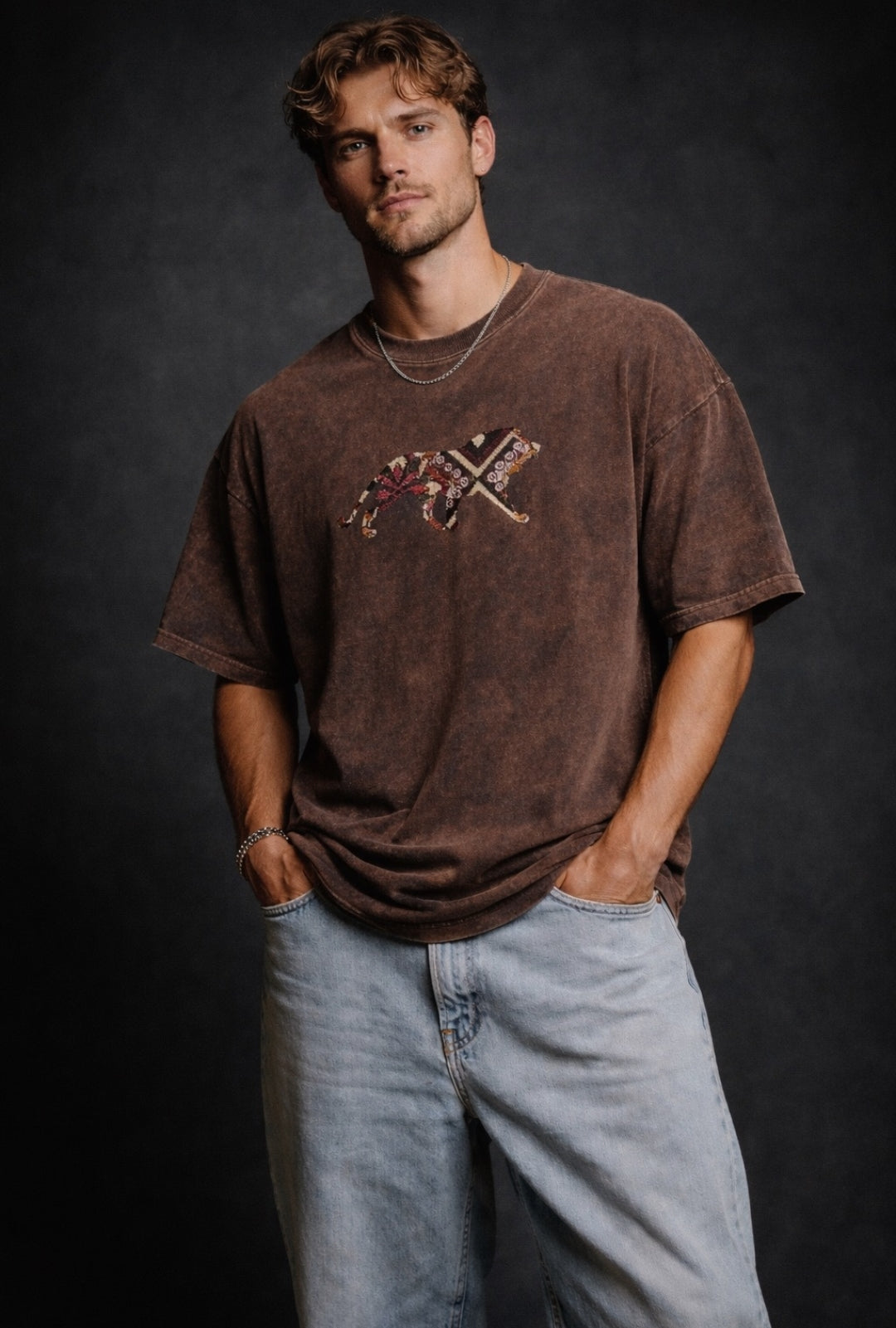 Tribal Lion Graphic Vintage Washed T-Shirt