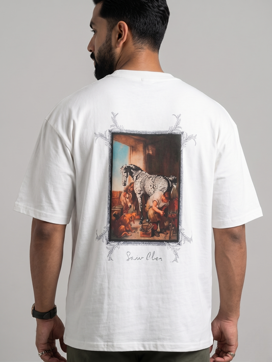Vintage Art Horse Print Oversized T-Shirt