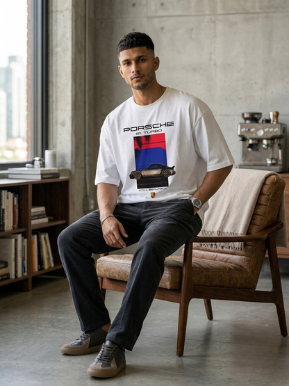 Premium Oversized Porsche Graphic T-Shirt – White