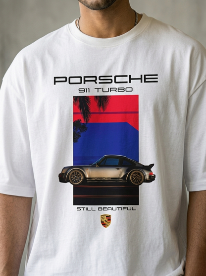 Premium Oversized Porsche Graphic T-Shirt – White