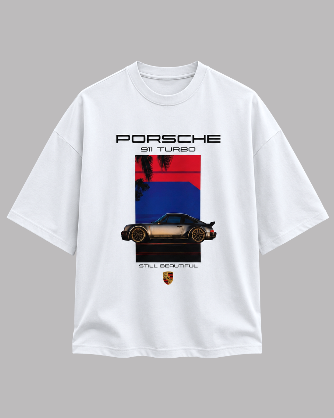 Premium Oversized Porsche Graphic T-Shirt – White