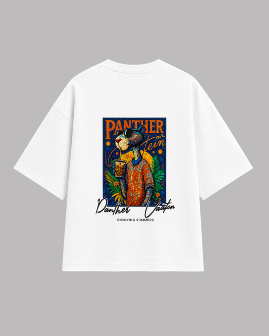 White panther Print Oversized T-Shirt