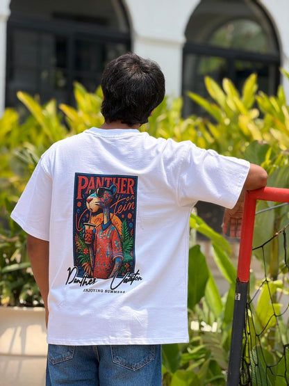 White panther Print Oversized T-Shirt