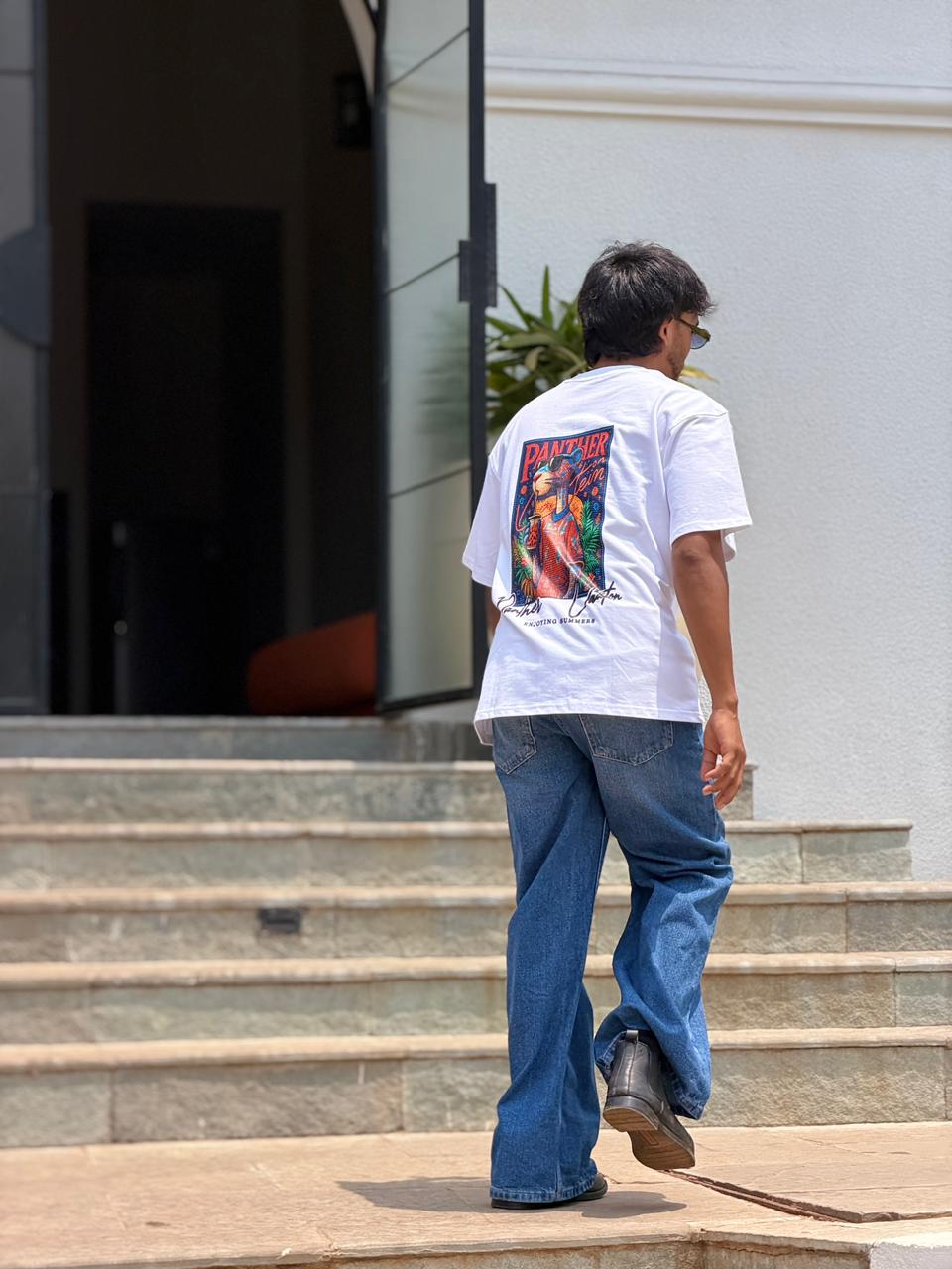 White panther Print Oversized T-Shirt